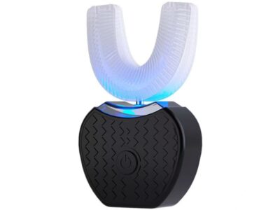 Black U-Shape Sonic Electric Toothbrush with LED Blue Light