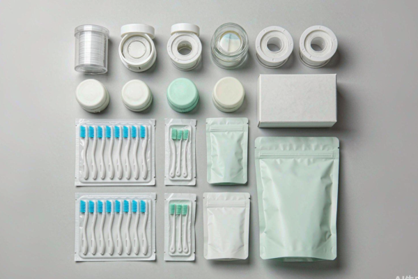 Flat-lay of private label dental floss SKUs including spools, floss picks and blank OEM packaging on a light grey studio background