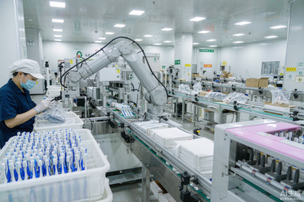 Quality inspector examining toothbrushes on an oral care factory production line