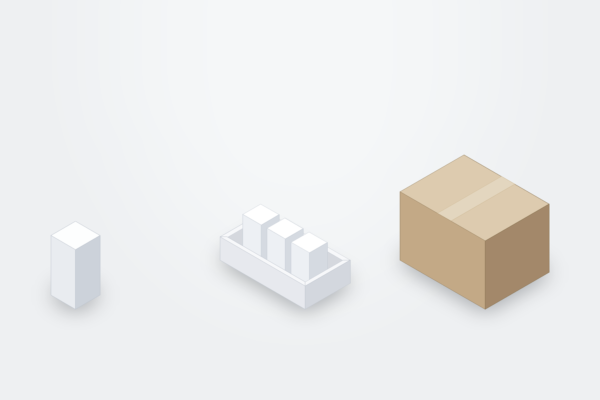 Nested oral care carton packing hierarchy showing SPQ inner pack and MPQ master carton on a light gray studio background